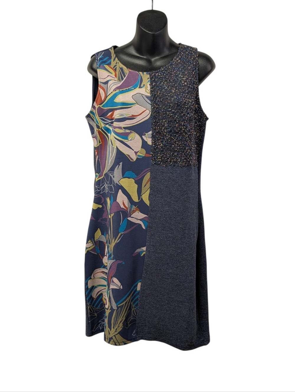smash! Women's Blue Multicolor Floral Knit Shift Dress Sleeveless Size M - Picture 7 of 11